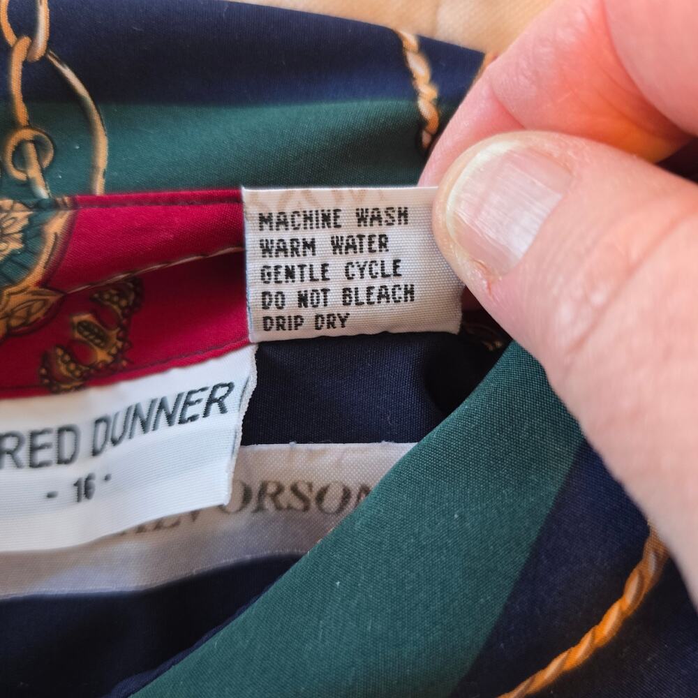 Alfred Dunner Shirt Women's 16 Forest Green Red Heritage Crest Button Up Preppy - Picture 5 of 7